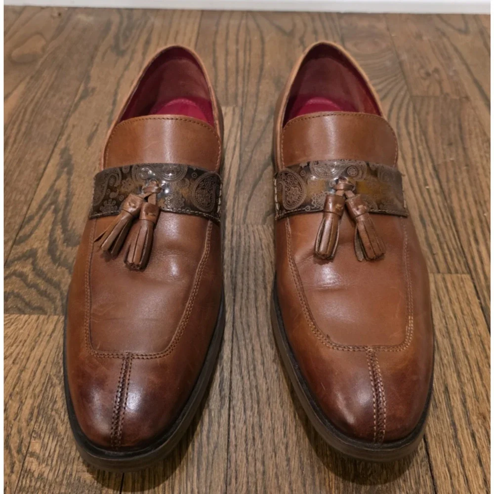 Stacy Adams Quinby Mock Toe Brown Leather Shoes‎ Size 11 Mens Paisley